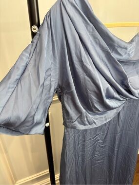 Light Blue Satin Dress - Draped Bodice